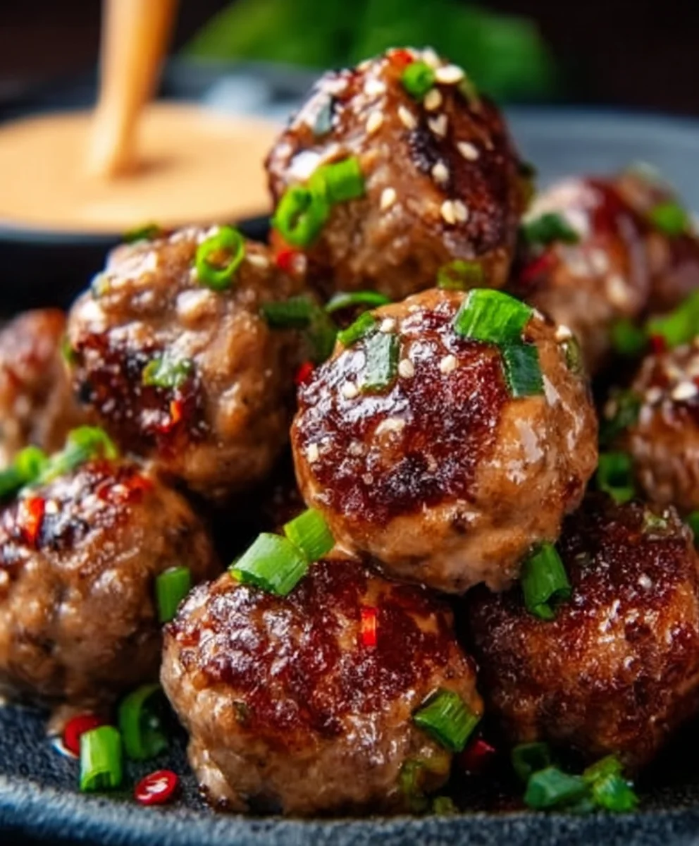 Korean BBQ Beef Meatballs Spicy Mayo Dip Recipe