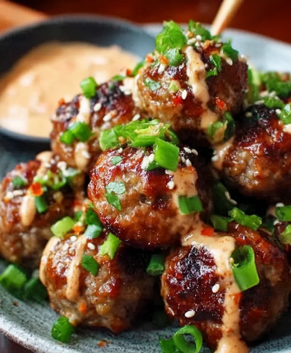 Korean BBQ Beef Meatballs Spicy Mayo Dip Recipe