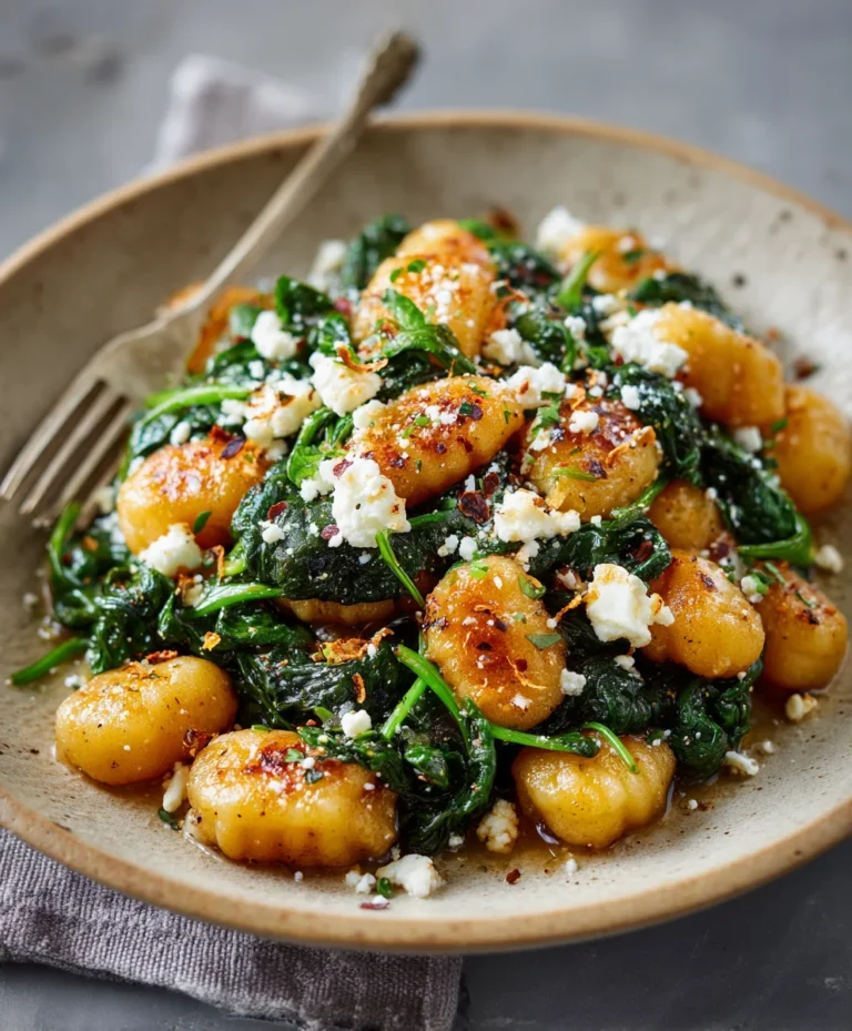 Crispy Gnocchi with Spinach and Feta- Easy Recipe
