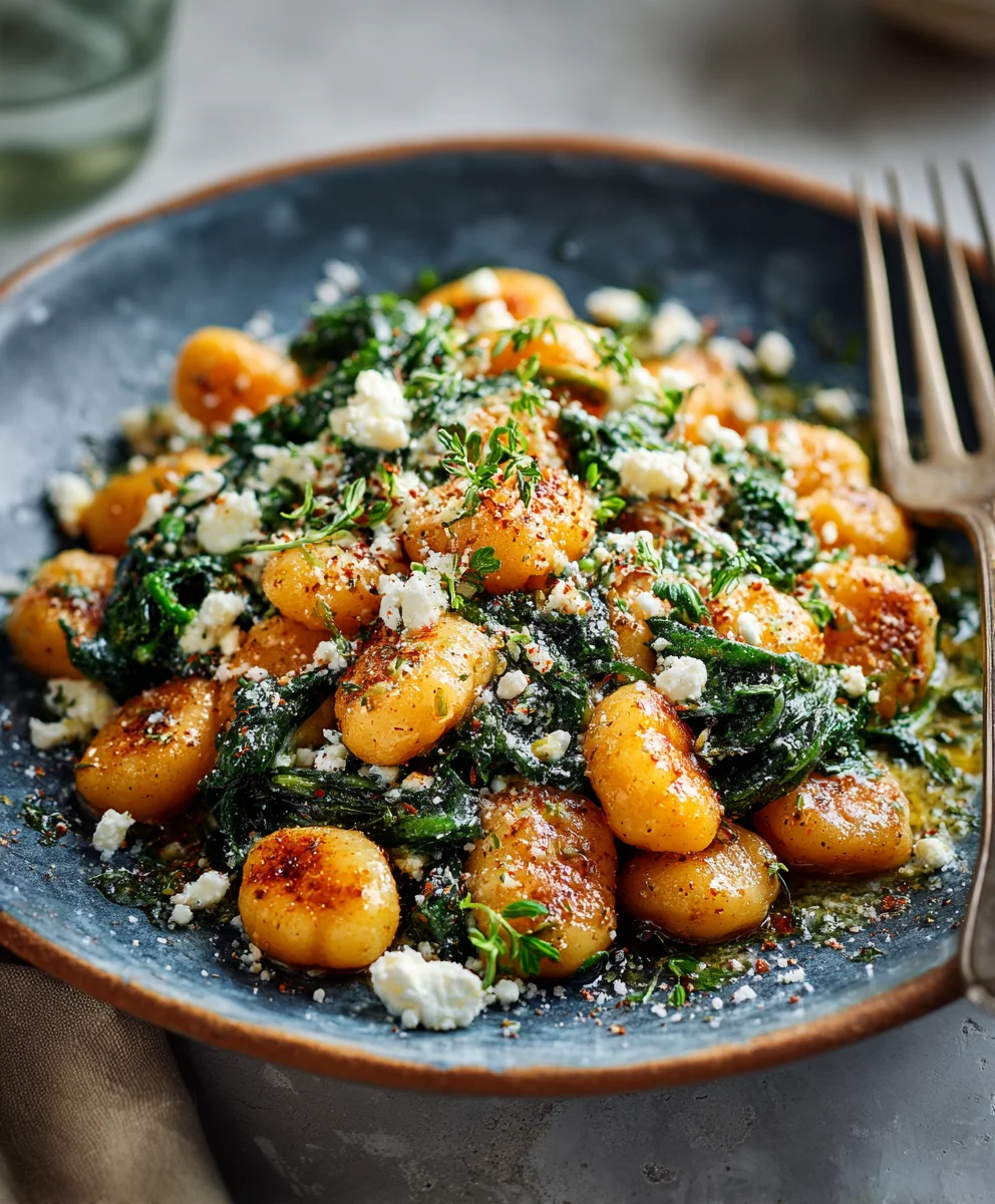 Crispy Gnocchi with Spinach and Feta- Easy Recipe