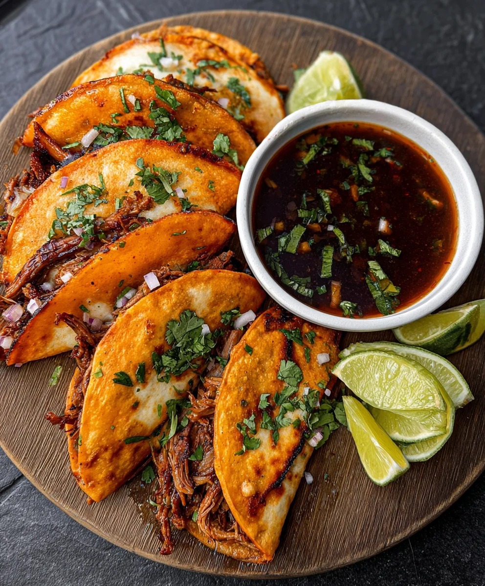 Authentic Beef Birria Quesatacos with Consomé