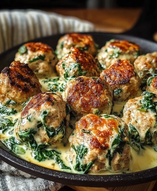 Southern Style Baked Chicken Ricotta Meatballs with Spinach Alfredo