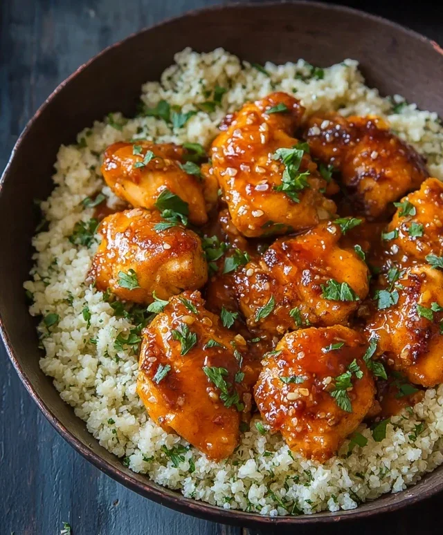 Sweet and Sticky 3 Ingredient Apricot Chicken with Cauliflower Rice