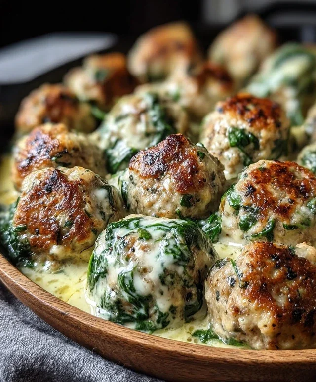 Southern Style Baked Chicken Ricotta Meatballs with Spinach Alfredo