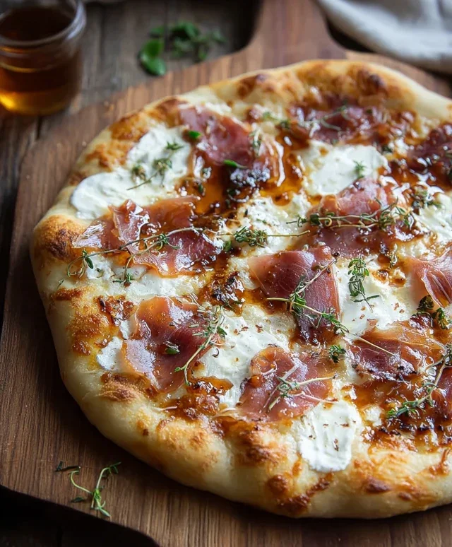 White Pizza with Beef Beef Prosciutto & Hot Honey