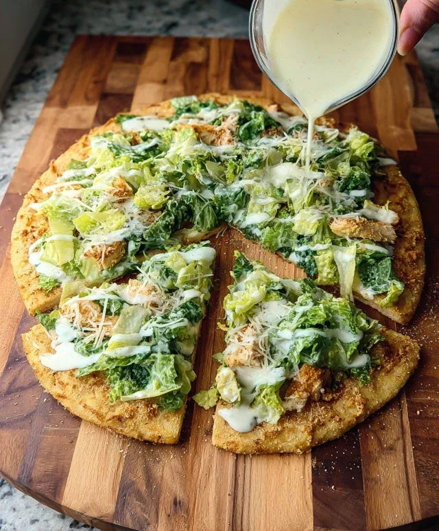 Viral Chicken Crust Caesar Salad Pizza