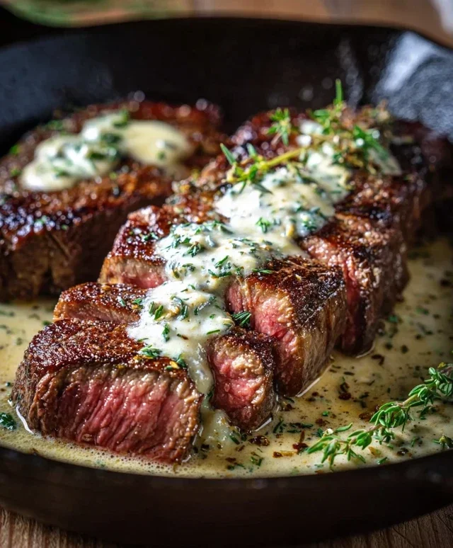 Garlic Butter Steak With Parmesan Cream Sauce