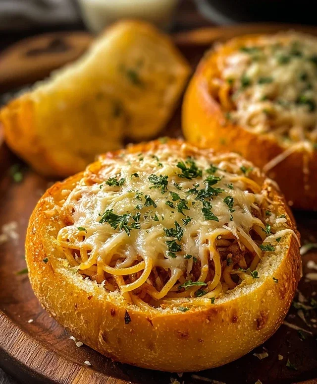 Spaghetti Garlic Bread Bowls