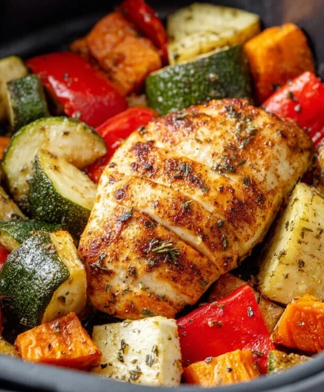 Air Fryer Chicken and Vegetables (in 15 minutes!)