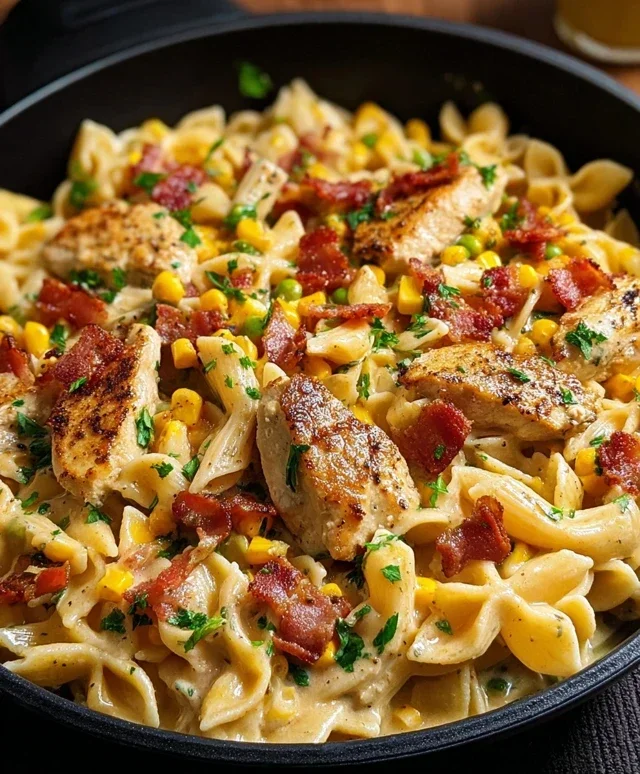 Creamy Chicken and Corn Pasta with Beef Beef Bacon