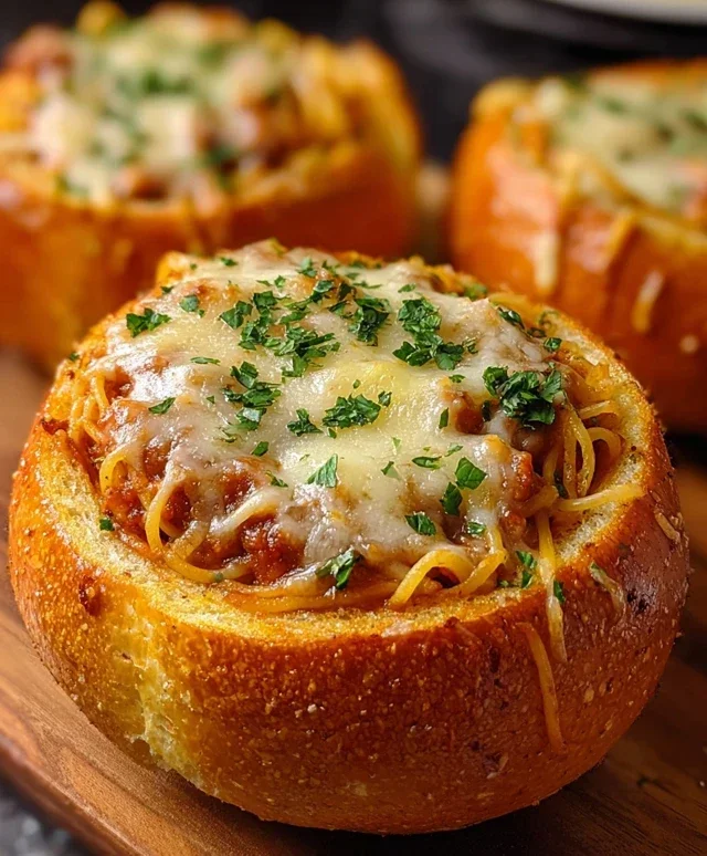 Spaghetti Garlic Bread Bowls