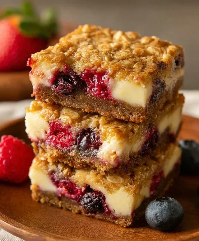 Berry Oatmeal Cheesecake Bars