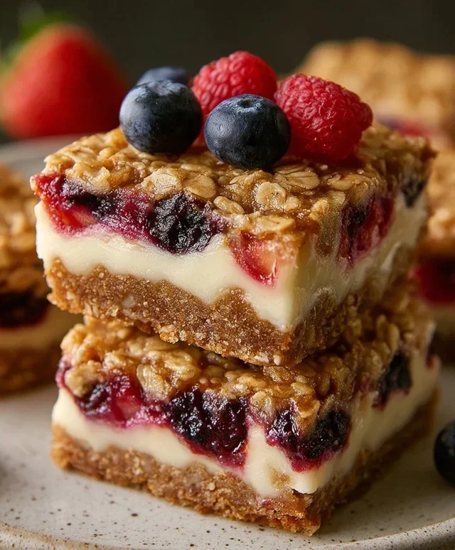 Berry Oatmeal Cheesecake Bars
