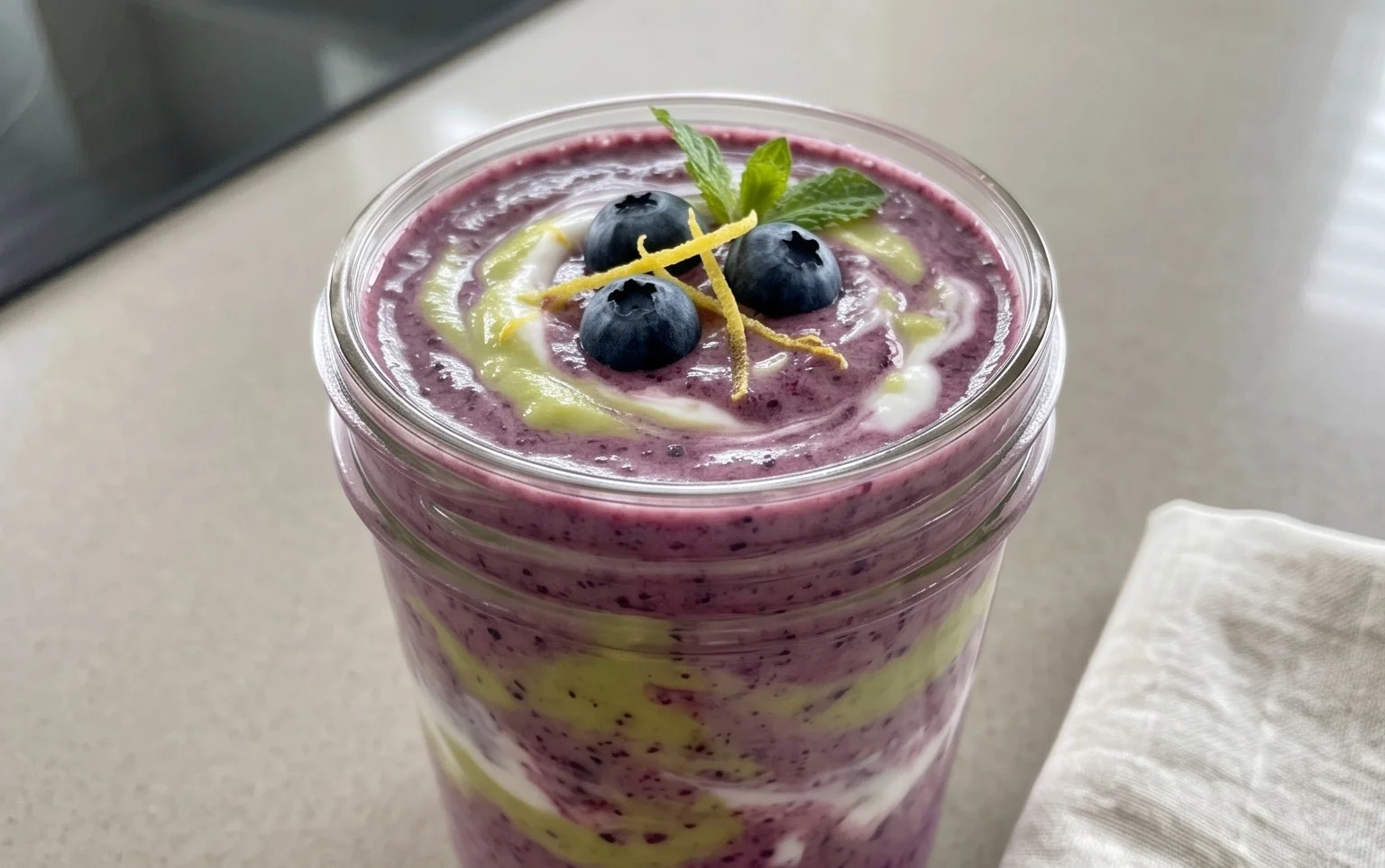 Blueberry Avocado Smoothie With Lemon & Yogurt