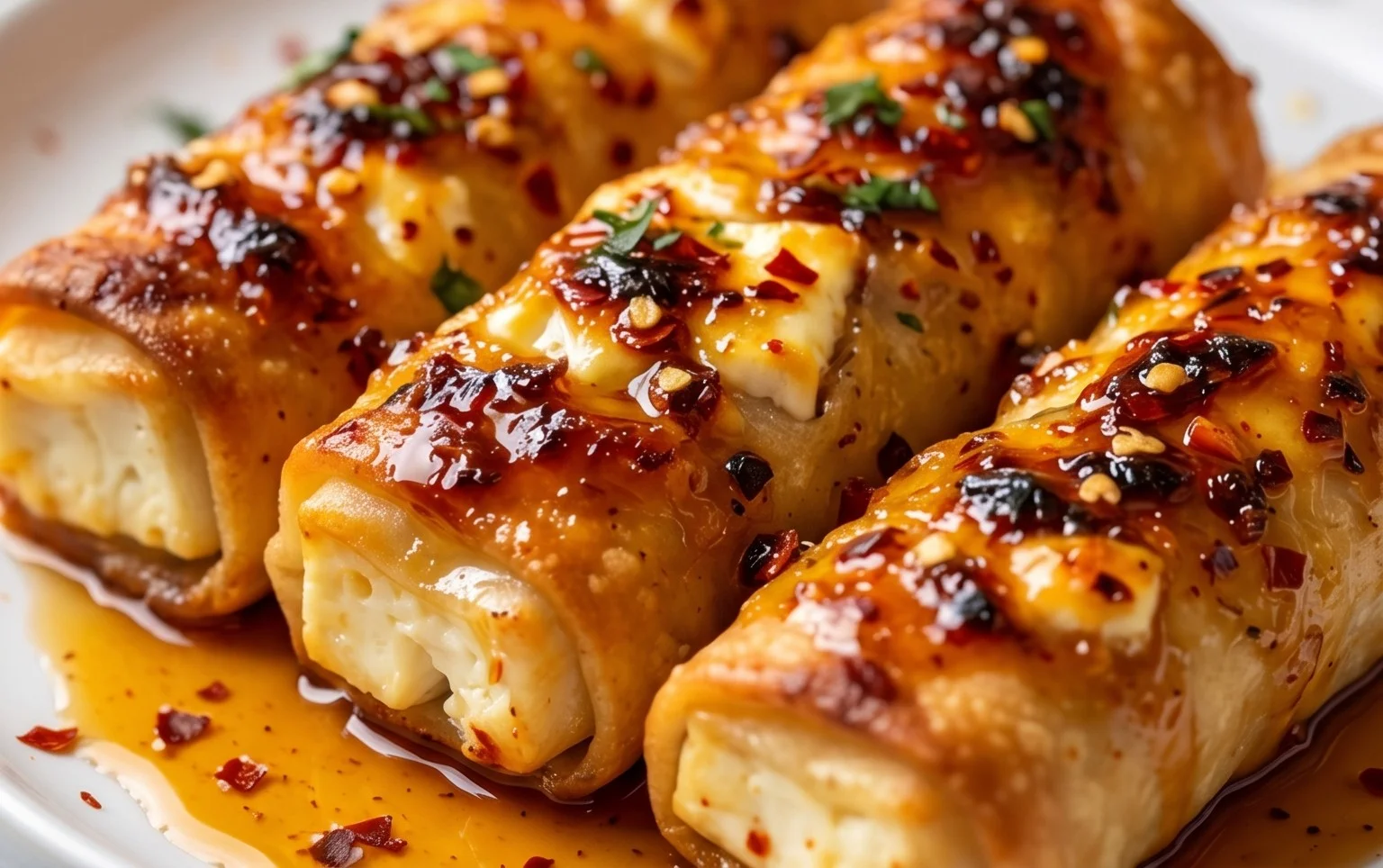 Indulgent Oven Fried Feta Rolls with Chili Honey Magic