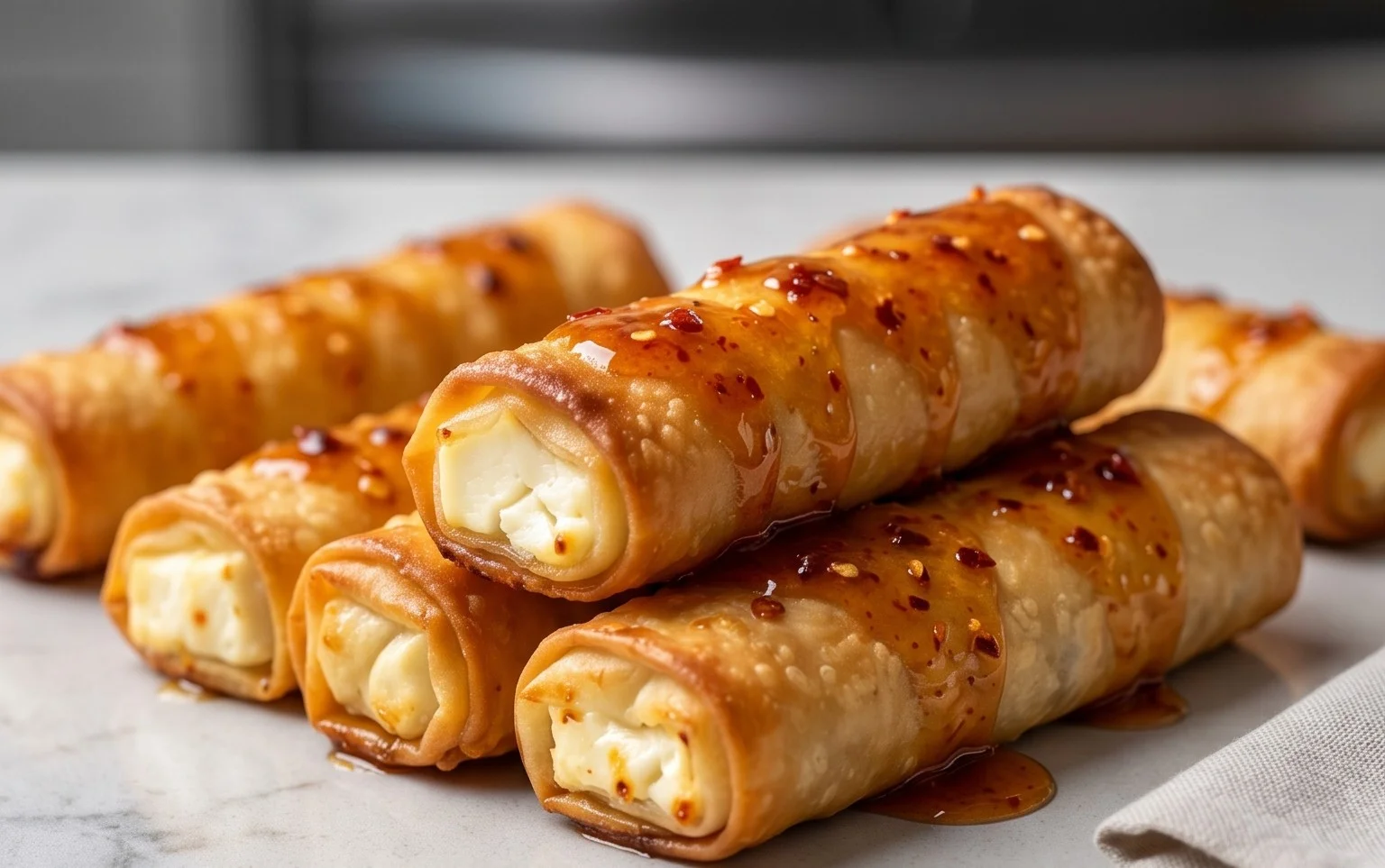 Indulgent Oven Fried Feta Rolls with Chili Honey Magic