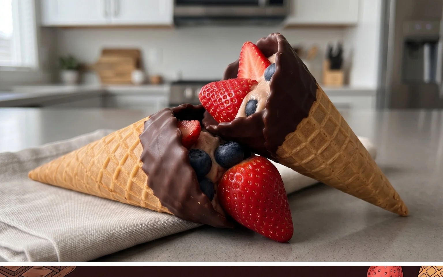 Chocolate Dipped Fruit Filled Cones