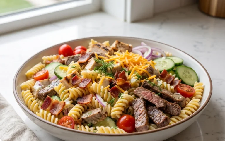 Chicken Beef Bacon Ranch Pasta Salad
