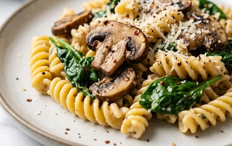 Parmesan Spinach Mushroom Pasta Skillet