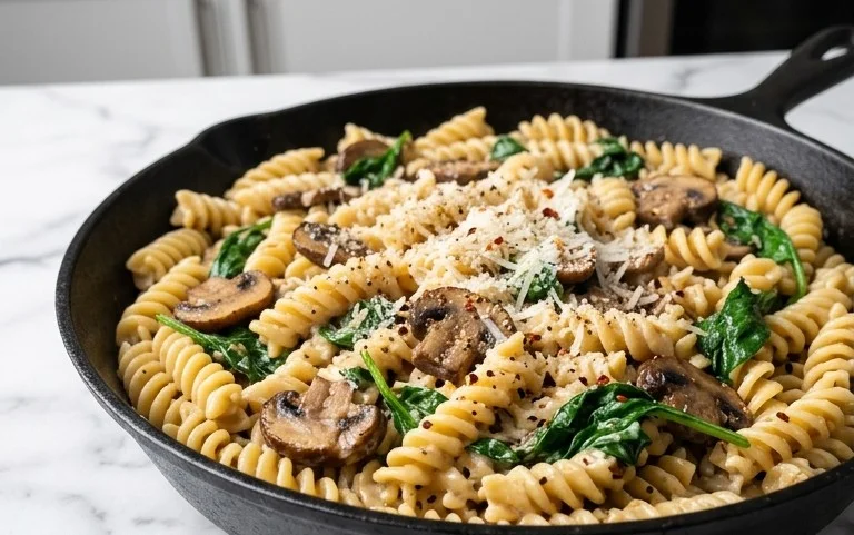 Parmesan Spinach Mushroom Pasta Skillet