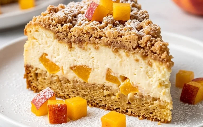 Peach Cream Cheese Cake with Streusel Topping