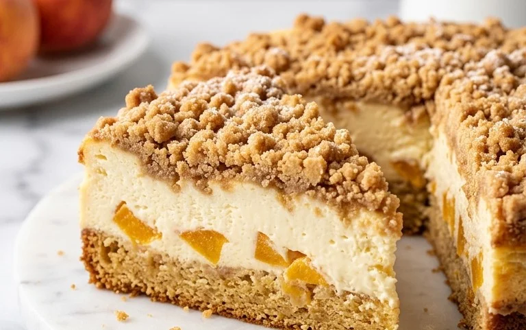Peach Cream Cheese Cake with Streusel Topping
