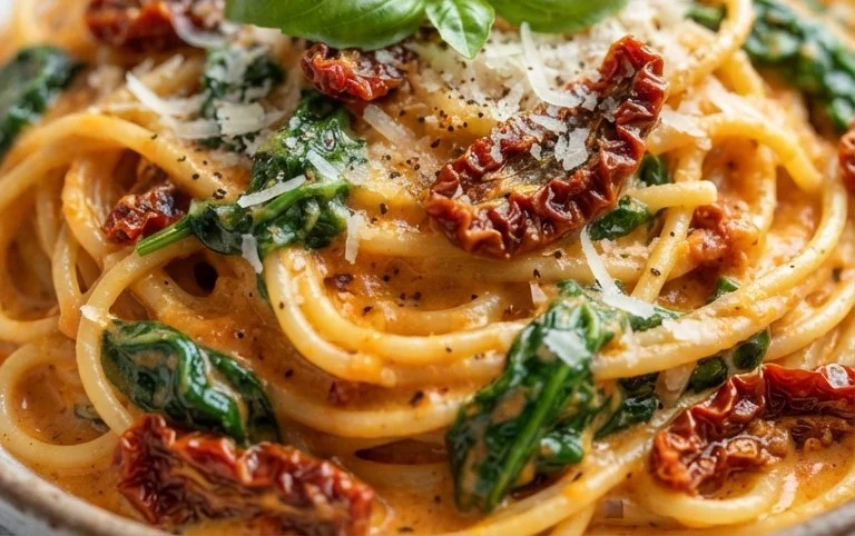 Spaghetti & Spinach with Sun-Dried Tomato Cream Sauce