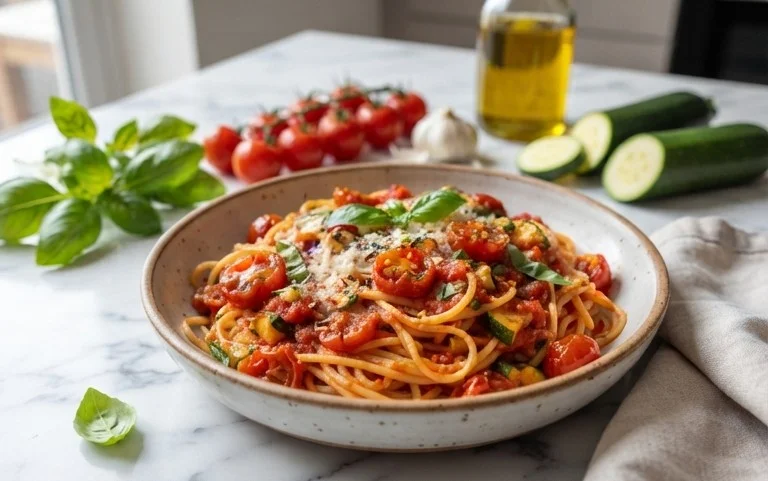 Healthy Tomato Zucchini Pasta