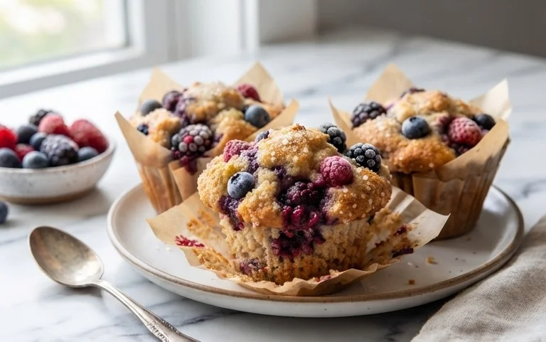 Bakery Style Mixed Berry Muffins | with Frozen Berries